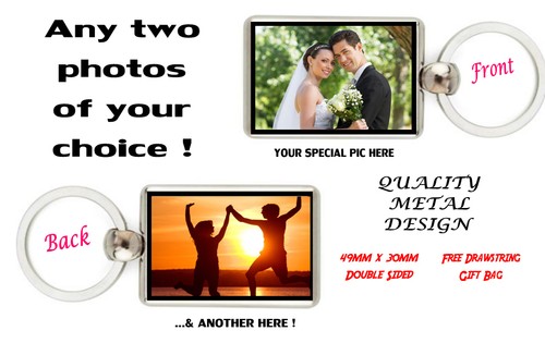 X2 PERSONALISED METAL KEYRING CUSTOM PHOTOS PRINTED WITH GIFT BAG
