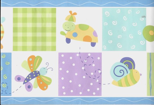 30 FEET WALLPAPER BORDER Dragonflies Bee Quilted Patchwork Nursery Turtles