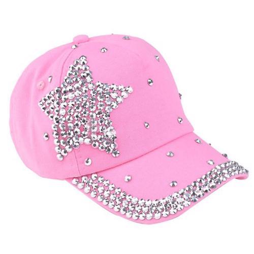 Girls Baseball Cap Adjustable Rhinestone Star Shaped Snapback Kids Hip Hop Hat