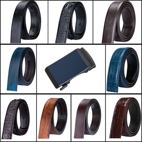 Men Fashion Belt Genuine Leather Blue Automatic Buckle Black Blue 9 Styles Belt