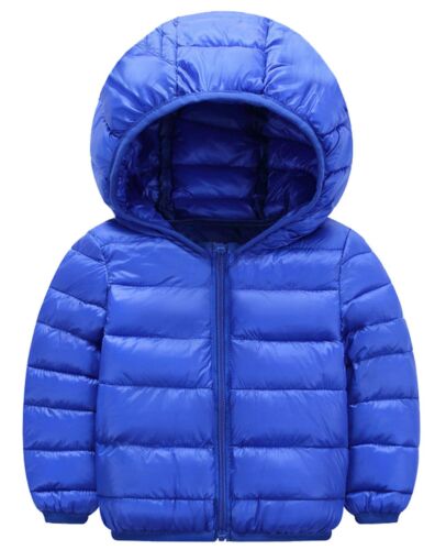 Kids Jacket Long Sleeve Zip Up Quilted Padded Puffer Bubble Warm Hooded Coat Top