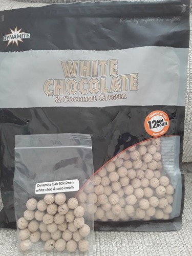 White Choc /& Coconut Creme 12mm Boilies Carp fishing bait 30x12mm Sample Bag