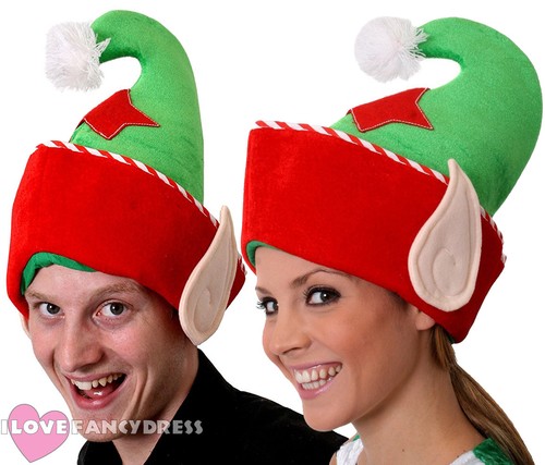 PACK OF 6 ELF HATS WITH EARS CHRISTMAS FANCY DRESS PARTY MULTIPACK BULK BUY