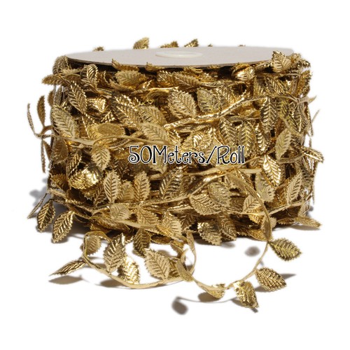 50 Yd environ 45.72 m 40 mm Gold Lace Leaf bordure feuilles Stretch rubans pour mariage décoration