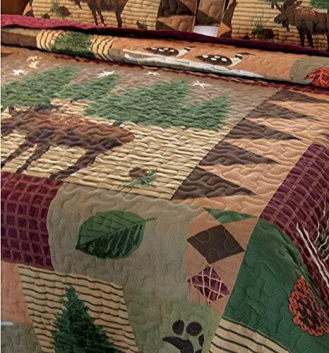 Quilt Set Mountain Moose Lodge Quilted Bedding Set King Size Natural Style New