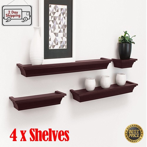 Set of 4 Floating Shelves Wall Mount Shelf Photo Display Storage Home Decor