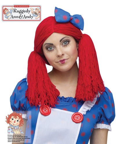 W500 Raggedy Ann Rag Doll Red Pigtail Womens Costume Wig Book Week Halloween