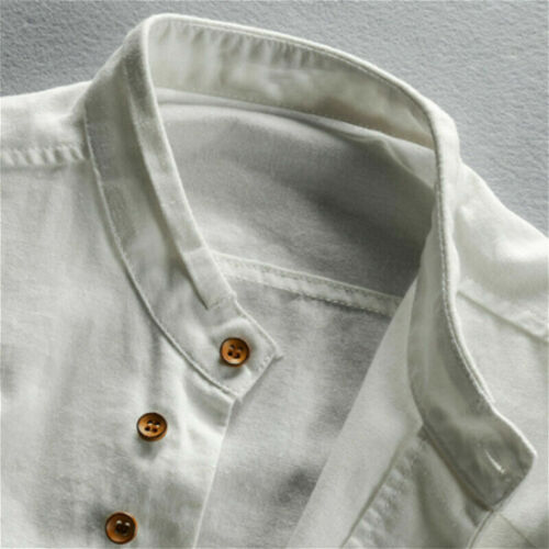 Hommes Coton Lin Chemise Habillé Rétro Manches Longues Col Mao Bouton Grenouille