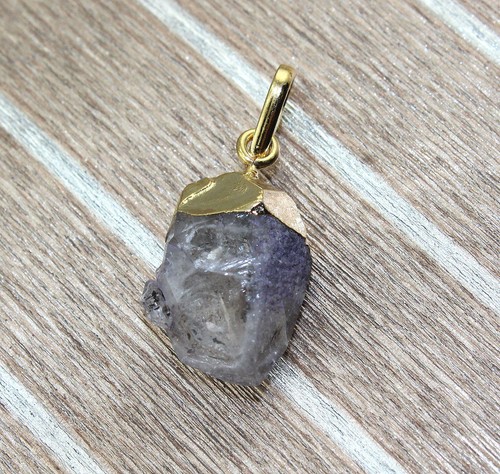 Naturel Brut Herkimer Diamant 24k Plaqué or Collier Pendentif Femmes Bijoux