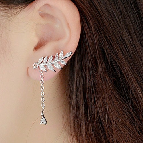 Hoja De CZ de Plata Esterlina 925 Brazalete de sucursal Climber Crawler Aretes Post