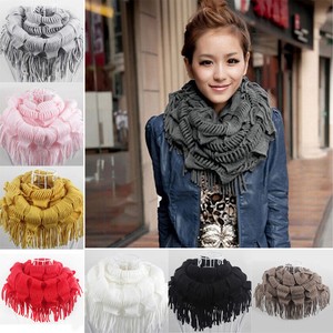 Women-Winter-Knitted-Layered-Fringe-Neck-Circle-Shawl-Snood-Scarf-Tassels-PL