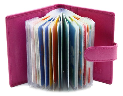 Nouveau Femme du détenteur de la Carte de Crédit Véritable Cuir Souple Carte Wallet Case 210-Fuchsia