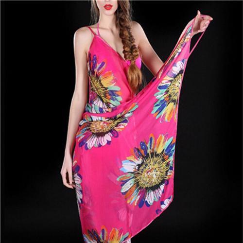 Flower Scarves Spring Summer Women Beach Towel Long Soft Shawls Dual Wraps Silk