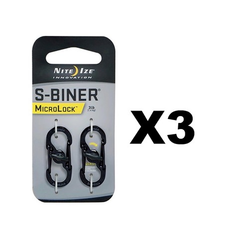 3-Pack of 2 Nite Ize S-Biner MicroLock Black Locking Biners Keychain Pet Tags
