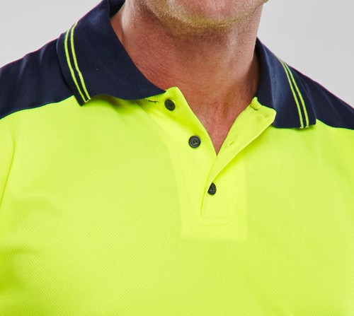 Navy Polo Shirt Short Sleeve B-Seen CPKSTTENSY High Visibility Yellow