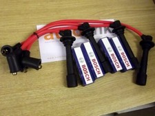 HT leads & Bosch spark plugs set, 8mm red, Mazda MX5 mk1 mk2 1.6 1.8, plug wires