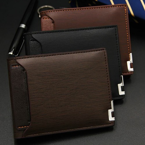 Men/'s Iron Edge Short Wallet With Card Deck Multi-function PU Leather Wallet