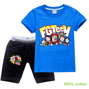Kid Children Pure Cotton FGTEEV Cartoon Summer Tracksuit T-Shirt Top Shorts Set
