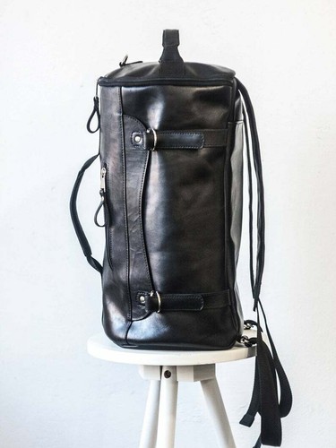 Black Leather Duffel /& Backpack Bag for Men Top Grain Leather Spacious interior