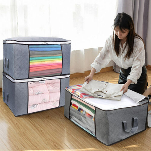 Portable Clothes Storage Bags Ziped Organizer Wardrobe Cube Closet Boxes Large 