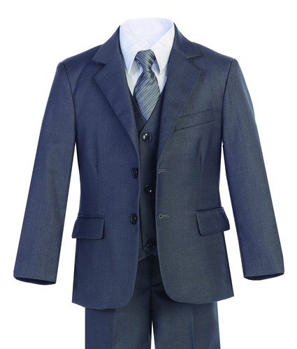 Magen Boys Dark Gray suit 5 pc set coat,vest,pant,shirt,clip tie BS-30A S 1-18