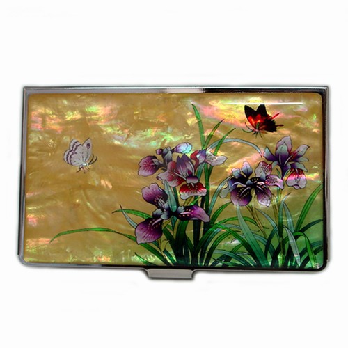 Mother of Pearl Yellow Metal Business Credit Name Card Money Holder Case Wallet