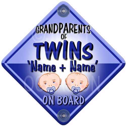 GRANDPARENTS of BABY FACE BOY TWINS Personalised Baby on Board Car Window Sign