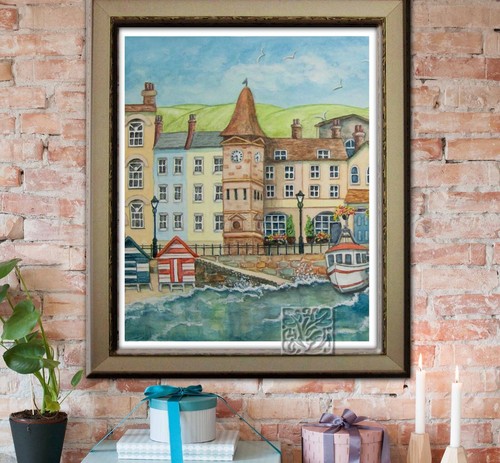 signed Seaside picture Art print boats sea sand Set of 2 Prints original