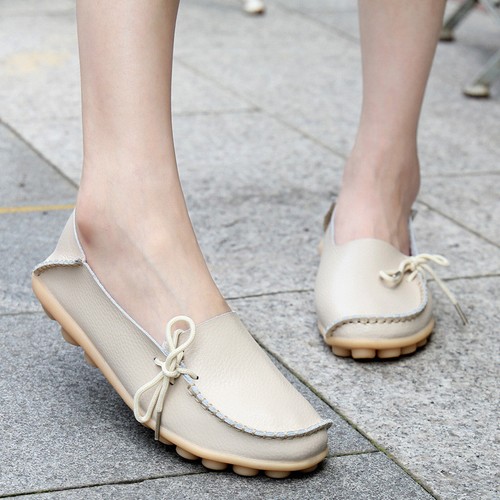 Women Leather Slip on Loafers Moccasin Flat Casual Shoes Oxfords Work School