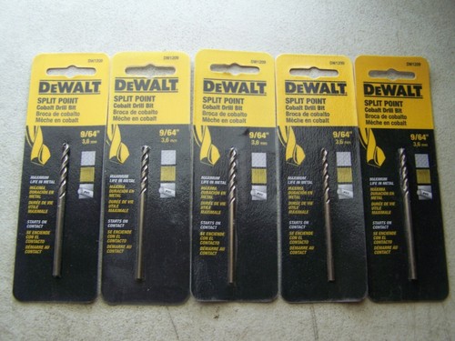 5 PK Dewalt DW1209 Size 9//64/" Cobalt Drill Bit Split Point Cuts Stainless Steel
