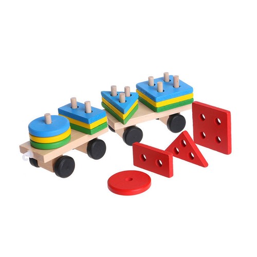 Train Toys Truck Wooden Geometric Blocks Baby Educational Developmental Xmas Toy