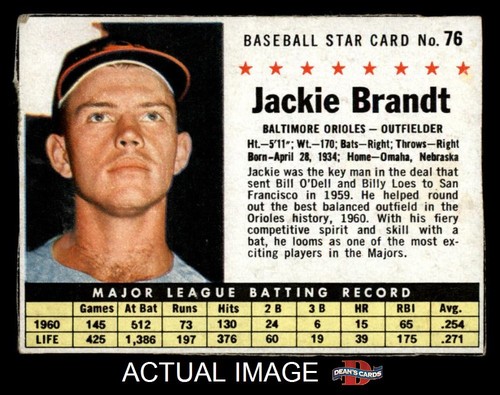 1961 Post #76 Jackie Brandt Hand Cut Orioles VG//EX