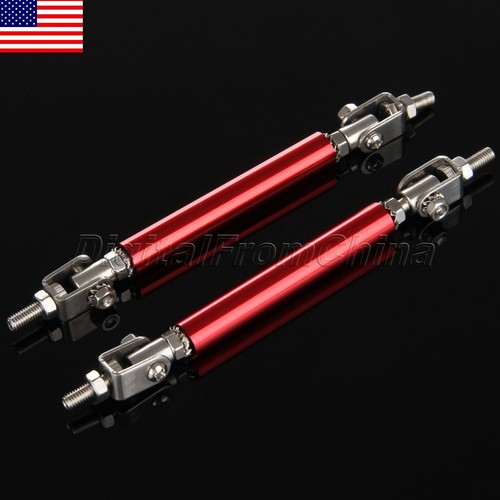 2X Red Stainless Steel Front Rear Frame Bumper Protector Adjustable Splitter Rod