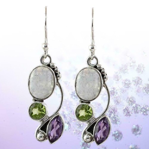 Retro Natural Rainbow Moonstone Jewelry Dangle Earrings Ea Women/'s I3W8 S9X1