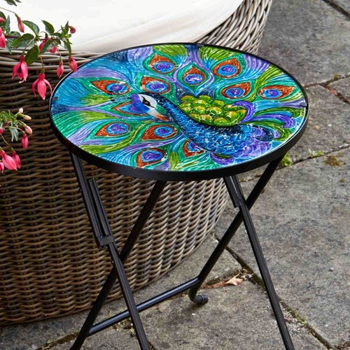 Smart jardin extérieur Peacock Verre Design Pliable boissons Tableau Oiseau Coloré Côté