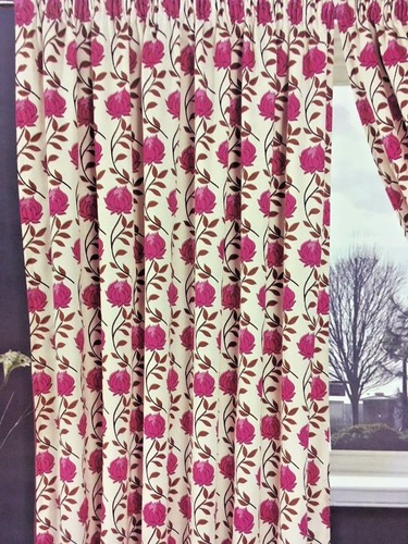 Jacquard Cerise Rose Crème 66 X 72 Prêt Fabriqué Double rideaux à plis plat Cecile