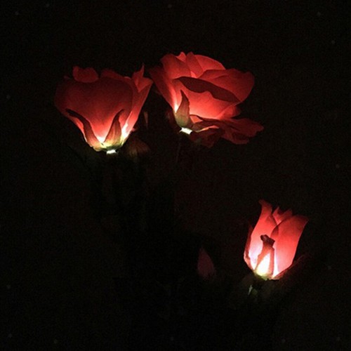 3pcs Solarbetriebene Rose LED Licht Gartenweg Patio Nacht Lampe Dekoration