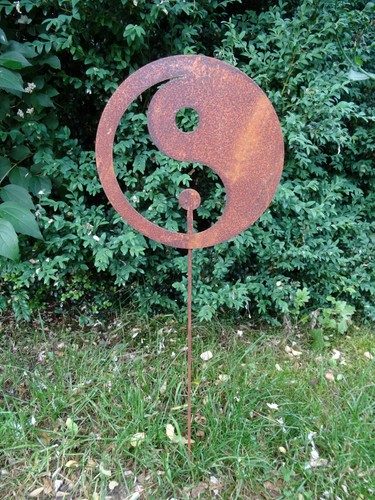 63 cm hoch Chinesisch Rost Gartenstecker Yin /& Yang Symbol aus Metall