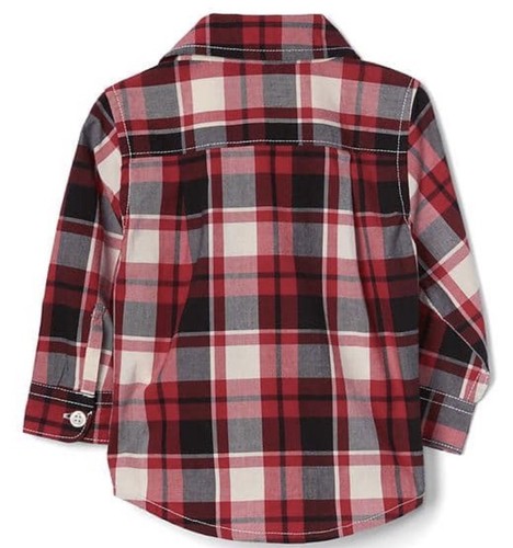 Baby Gap Boy Plaid Shirt Top Red Black White Gray Cotton Size 12-18 Months NWT