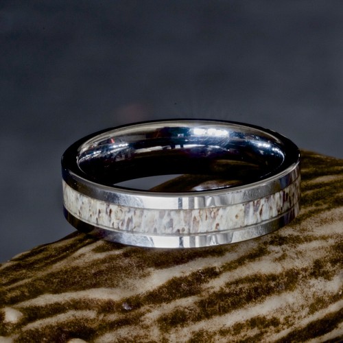 Details about / Antler Ring Tungsten 6mm Flat Top Men and Women Size 6 to 13 White Tail Deer