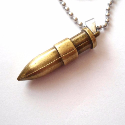 265 M COLLANA CIONDOLO UOMO DONNA PROIETTILE IN ACCIAIO e Colore ORO ANTICATO