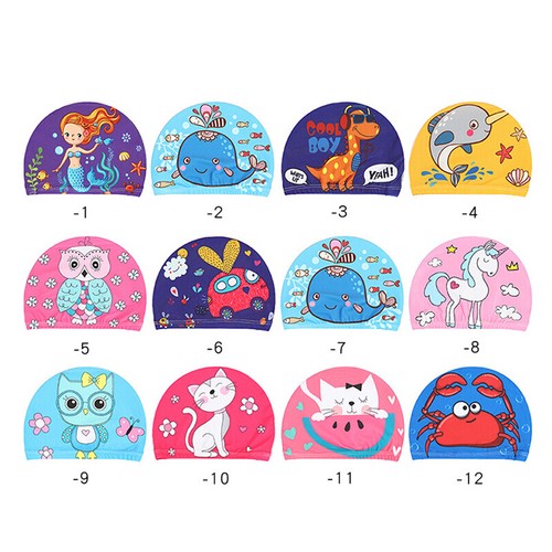 Elastic Cute Cartoon Printed Swimming Caps For Long Hair Kids Protect Ears Hat