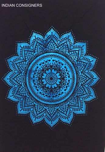 Round Flower Mandala Wonderful Blue Color Pattern Small Tapestry Poster Indian