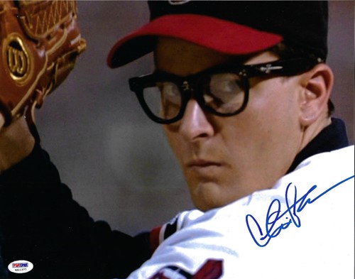 PSA//DNA Charlie Sheen Autographed 11x14 Major League Rick Vaughn Signed Photo
