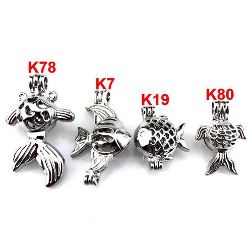 21674 4pcs//set Silver Sea Fish Goldfish Bead Pearl Bead Cage Locket Bulk Sale