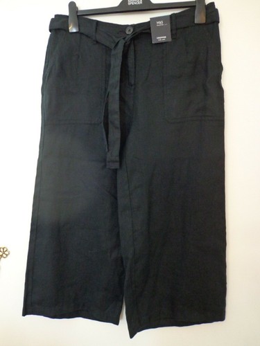 BNWT LADIES M/&S COLLECTION RANGE PURE LINEN BLACK CROP TROUSERS SIZE 12 REGULAR