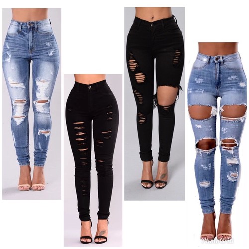 WOMENS HIGH WAISTED GREAT QUALITY RIPPED STYLES SKINNY STRETCH SIZE 6-16UK