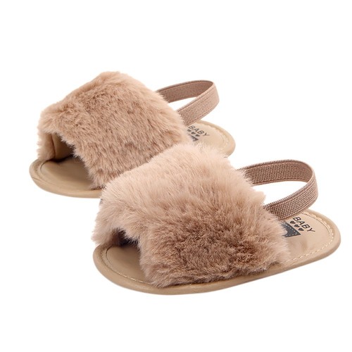 Newborn Infant Unisex Baby Letter Fur Solid Flock Soft Sandals Slipper Shoes