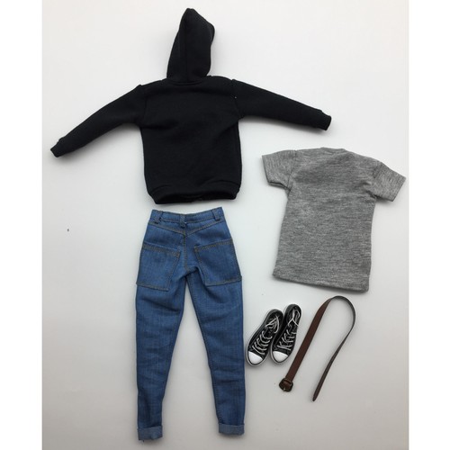 1:6 Mens Outfits Black Hoodie Tshirt Jeans Shoes Set for 12/" Figure Hot Toys
