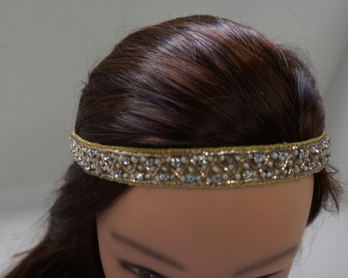 Beige Shiny Rose Gold embroidered beaded with crystal accents Headband N43-10//22